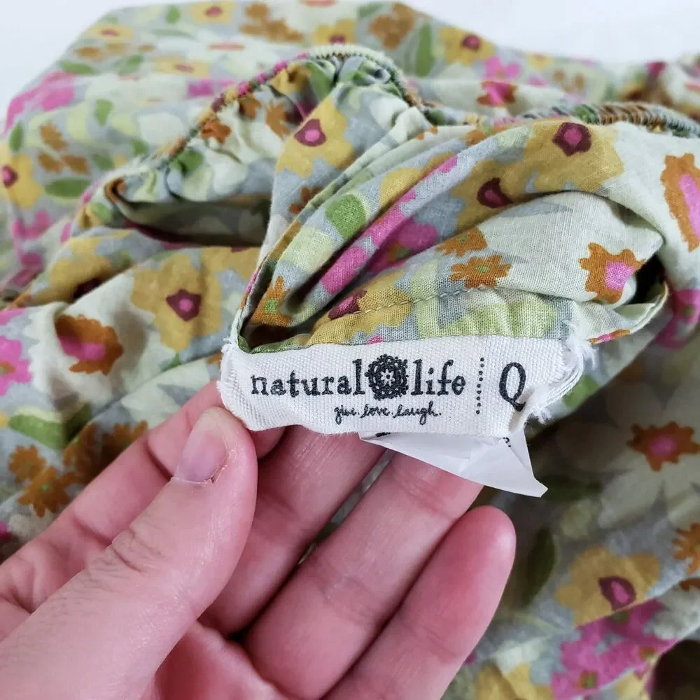 Natural Life Boho Cottage Floral Print Queen Size Fitted Sheet 100% Cotton